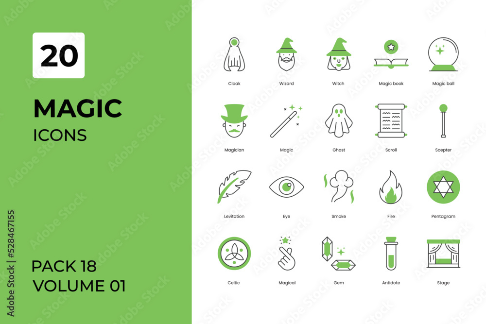 Magic icons collection. Set contains such Icons as book, clipart ...