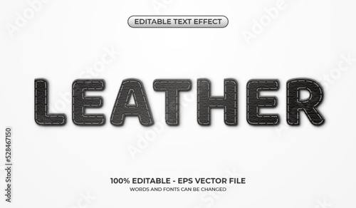 Leather pieces text effect with stitching edges. Editable black leather pieces text effect