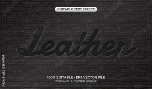 Carved black leather text effect. Editable engraved text effect on the black leather photo