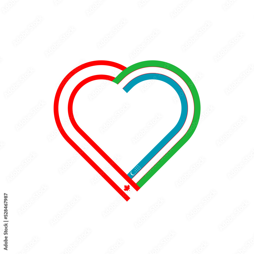 friendship concept. heart ribbon icon of canada and uzbekistan flags. vector illustration isolated on white background