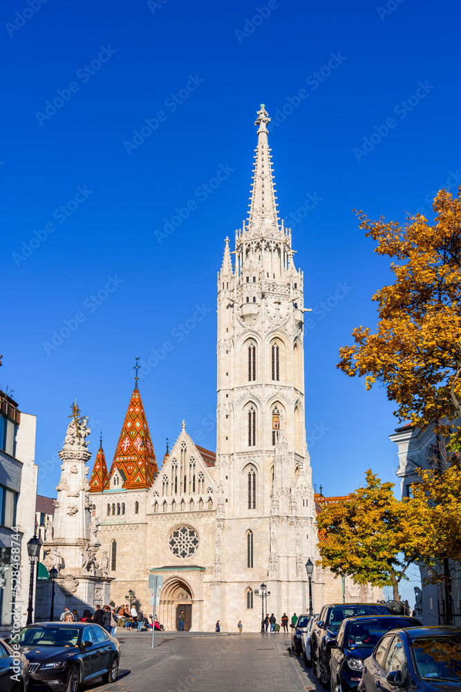 Streets of Castle hill with Matthias church at background, Budapest, Hungary