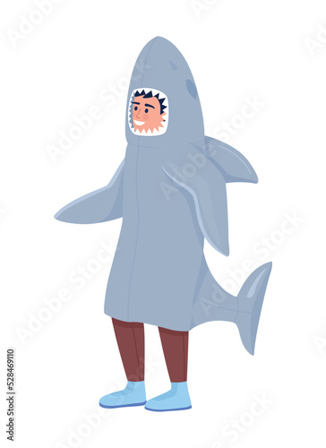 Halloween costume for boy semi flat color vector character. Editable figure. Full body person on white. Shark fancy dress simple cartoon style illustration for web graphic design and animation