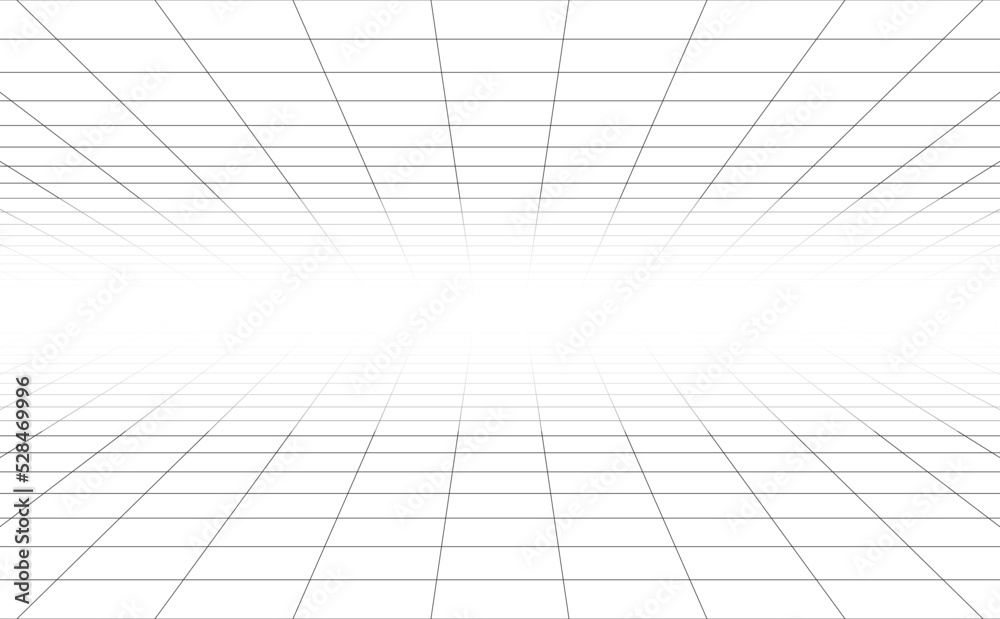 Perspective wireframe grid lines background design vector. - obrazy, fototapety, plakaty 