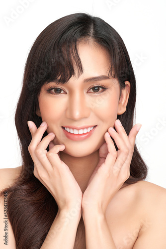 Beautiful young asian woman with clean fresh skin on white background, Face care, Facial treatment, Cosmetology, beauty and spa, Asian women portrait.