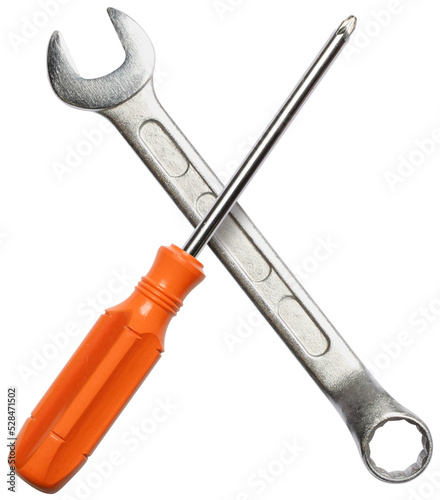 Fotografie, Obraz Authentic DIY mechanic hand tools set crossed isolated