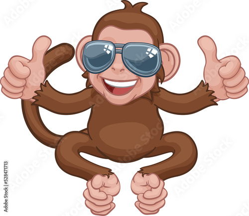 A monkey cool cute happy cartoon character animal wearing sunglasses giving a double thumbs up photo