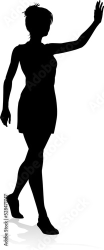 Woman Walking and Waving Si...