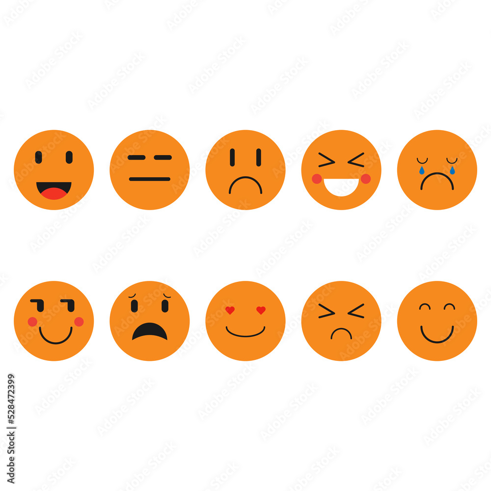 Set of emoticons. Emoji icons. Stickers emotion. Vector flat icons for social media. Set of emoticons. Emoji icons. Stickers emotion. Vector flat icons for social media.
