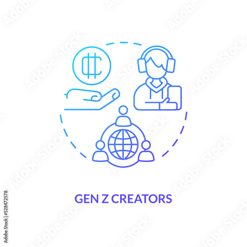 Gen Z creators blue gradient concept icon. New business approach. Teenage blogger. Creator economy trend abstract idea thin line illustration. Isolated outline drawing. Myriad Pro-Bold font used