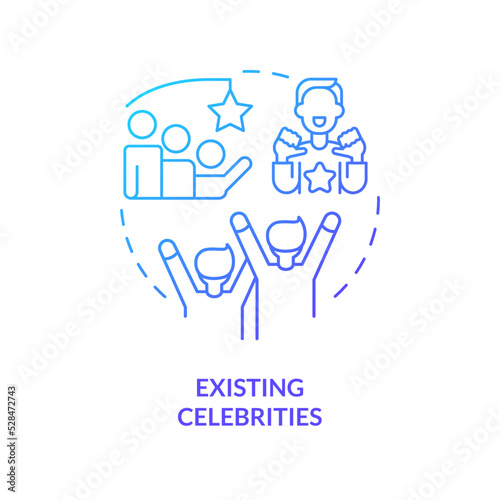 Existing celebrities blue gradient concept icon. Popular person on social media. Type of creators abstract idea thin line illustration. Isolated outline drawing. Myriad Pro-Bold font used