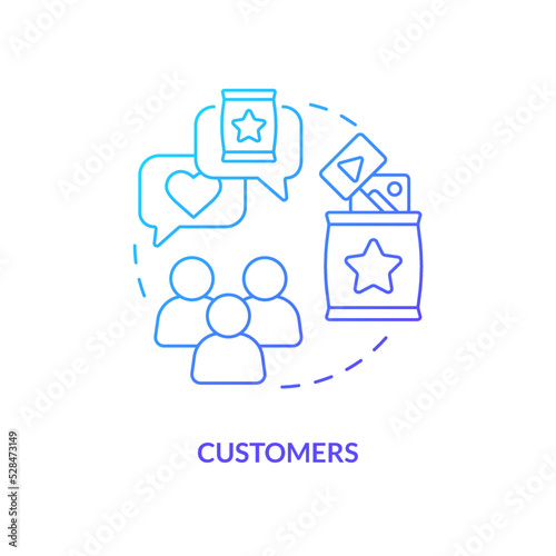 Customers blue gradient concept icon. Content consumers. Social media. Creator economy stakeholder abstract idea thin line illustration. Isolated outline drawing. Myriad Pro-Bold font used