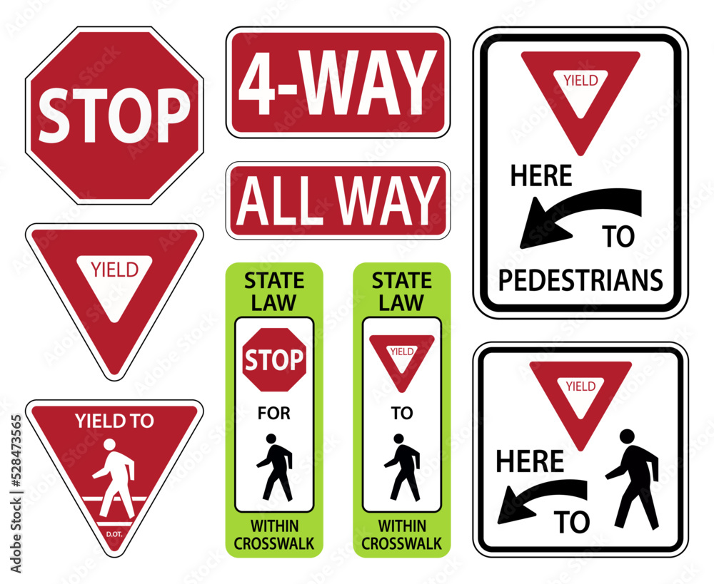 Traffic road sign all way,4-way,stop here to pedestrians warning Traffic road sign all way,4-way,stop here to pedestrians warning