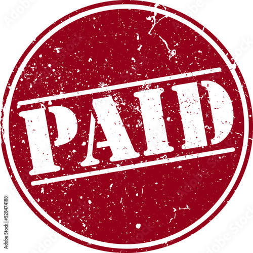 round red grungy PAID rubber stamp isolated on white, vector illustration