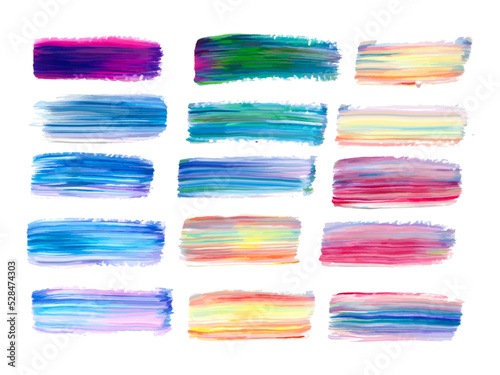 Abstract acrylic color brush strokes isolated on white, creative illustration, fashion background. Vector