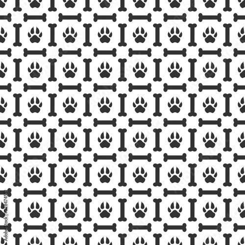 Pet paw print and bone seamless pattern