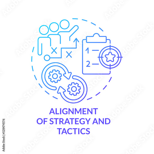Alignment of strategy and tactics blue gradient concept icon. Key element of business plan abstract idea thin line illustration. Isolated outline drawing. Myriad Pro-Bold font used