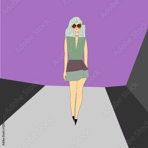 Girl model on the podium, fashion show