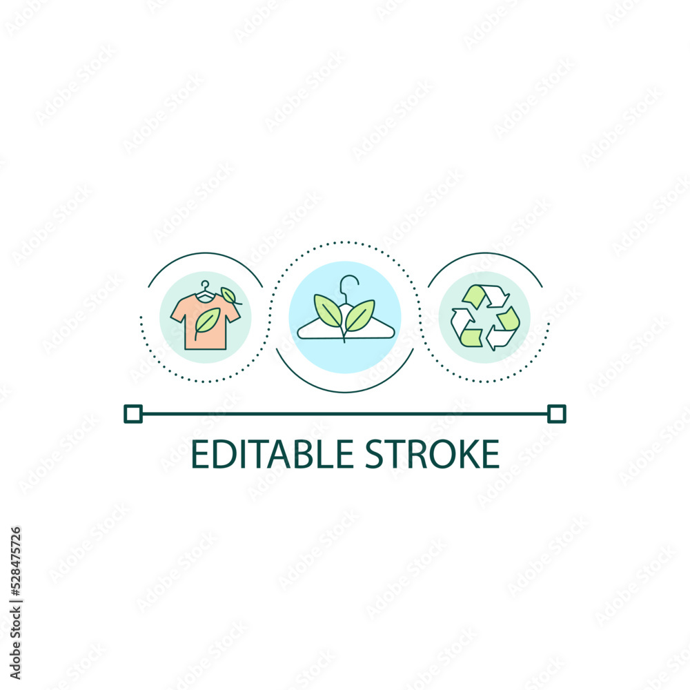 Eco friendly clothing brand loop concept icon. Environmental impact abstract idea thin line illustration. Using recycled materials. Isolated outline drawing. Editable stroke. Arial font used