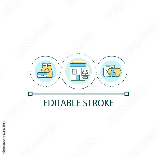Recycling center loop concept icon. Waste disposal facility. Recyclable materials abstract idea thin line illustration. Waste management. Isolated outline drawing. Editable stroke. Arial font used