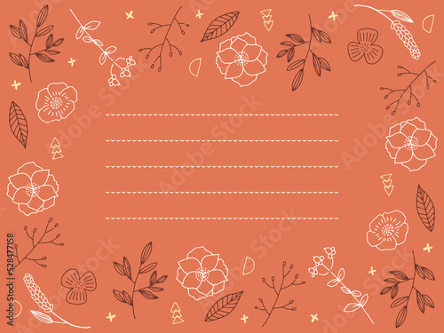 オレンジと茶色のお花のお手紙フレーム