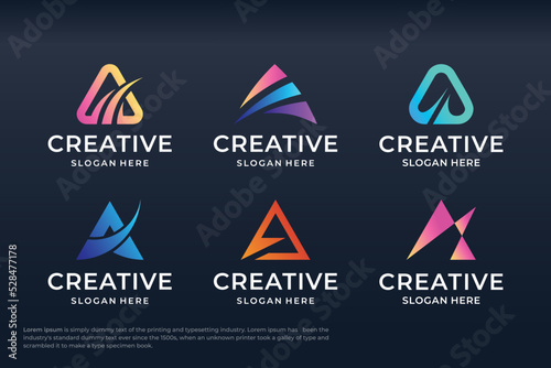 Set of letter A logo collection with gradient color, concept for business, technology and more