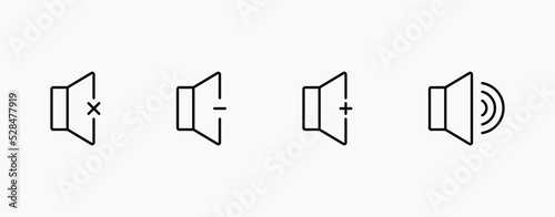Sound mixer black line icon. Mute, increase or decrease sound icons
