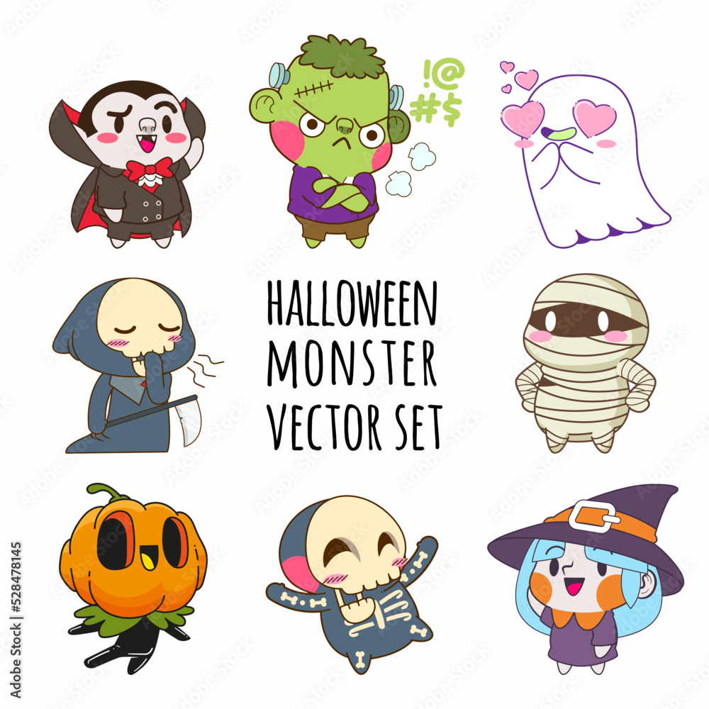 Obraz premium cute halloween monster vector collections