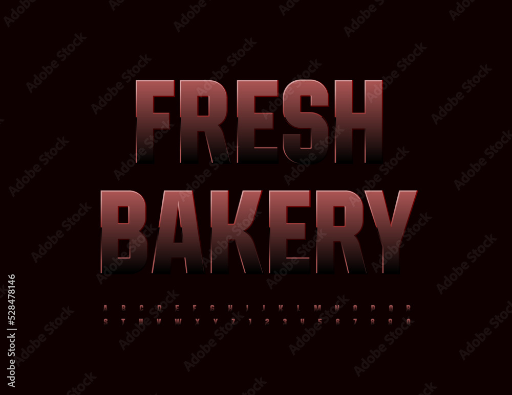 Vector modern banner Fresh Bakery. Moden Glossy Font. Artistic Alphabet Letters and Numbers set