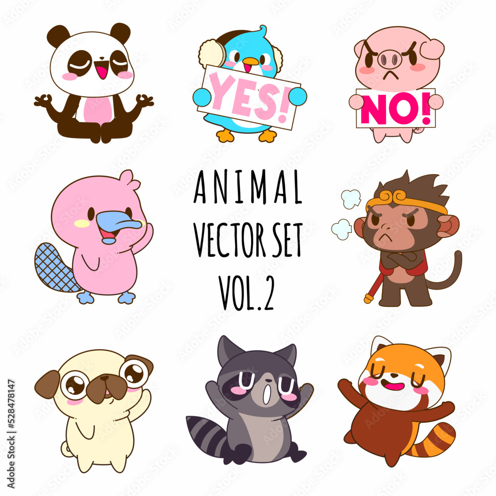 cute animals vector illustration set
