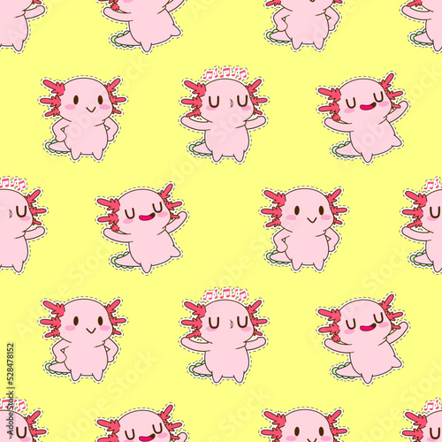 cute axolotl seamless pattern vector illustration