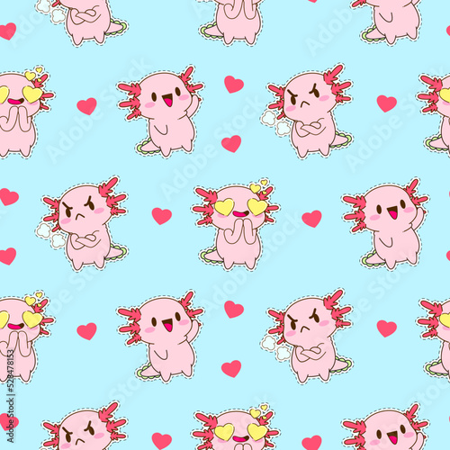 cute axolotl seamless pattern vector illustration