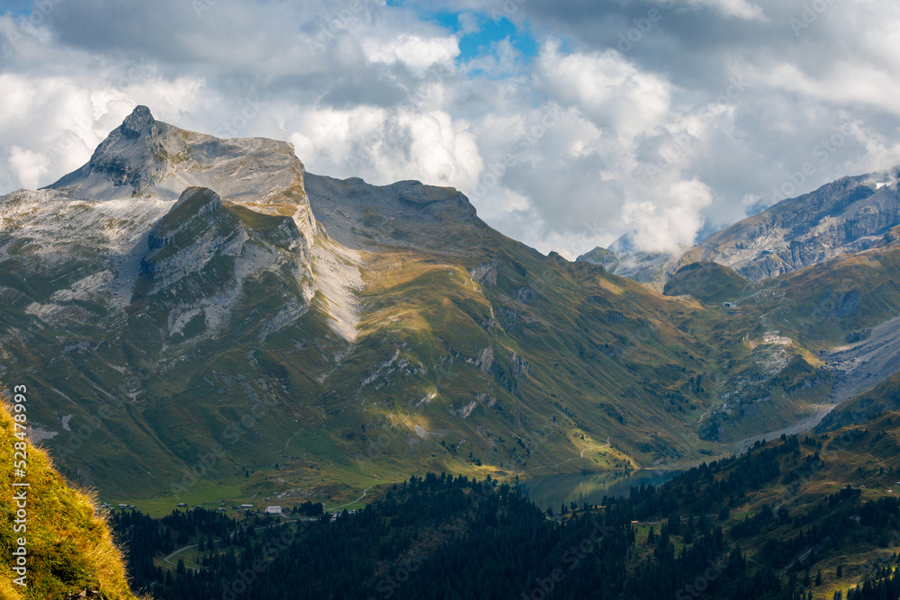 Fototapeta premium view from Balmeregghorn towards Engstlensee and Engstlenalp