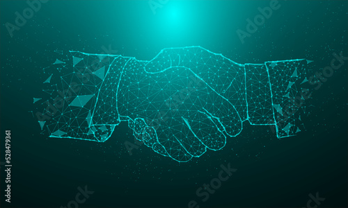 Abstract poly lines and handshake dots Handling internet connection business success concept vector illustration in flat design