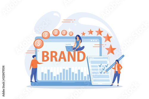 Promoting company credibility. Increasing clients loyalty. Customers conversion. Brand reputation, brand management, sales driving strategy concept.flat vector modern illustration