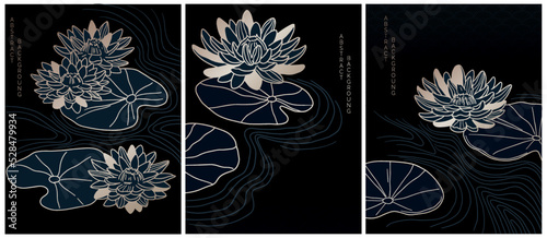 abstract art collection in asian style of water lily