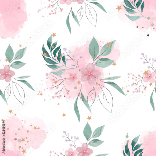 seamless floral pattern with water colour leaves and flowers 