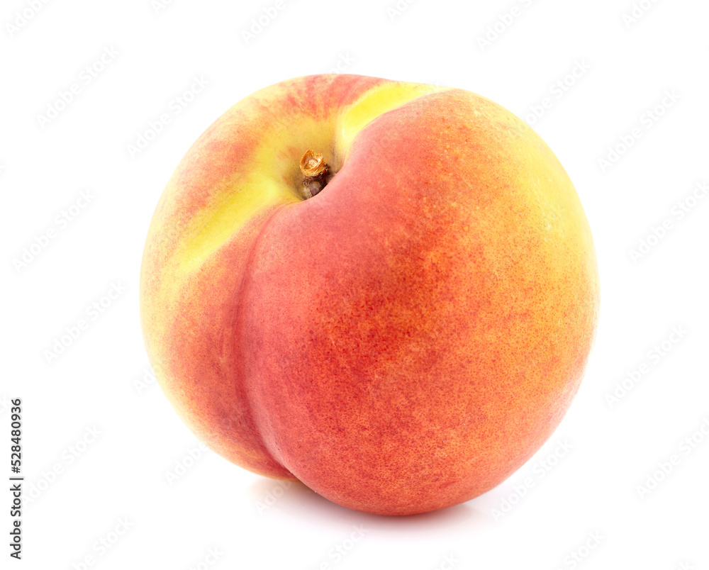 Peach isolated in closeup on white background. Peach isolated in closeup on white background.