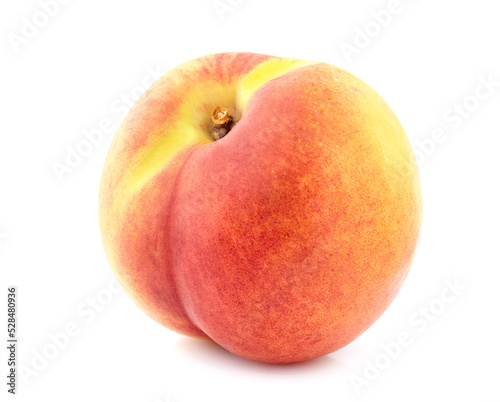 Peach isolated in closeup on white background.