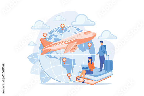 Worldwide travel, school adventure. Tourist trip, students on holidays. Educational tourism, international edu-tourism, best study tours concept.flat vector modern illustration
