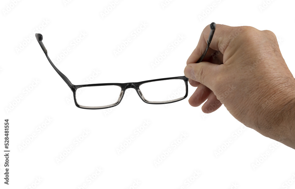 a pair of eyeglasses in a man's hand on a transparent background a pair of eyeglasses in a man's hand on a transparent background