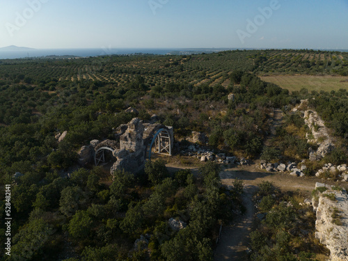 Fototapeta Naklejka Na Ścianę i Meble -  Alexandria Troas Ancient City Drone Video, Geyikli Canakkale, Turkey