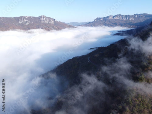 foggy landscape from sky