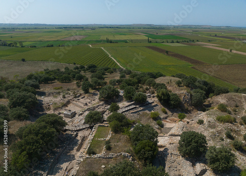 Wooden Horse in the Troy Ancient City Drone Photo, Canakkale Turkey photo