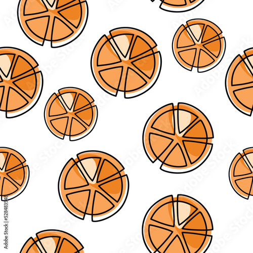 Orange slice icon seamless pattern vector. One line continuous hand drawn illustration. Wallpaper, graphic background, fabric, print, wrapping paper.
