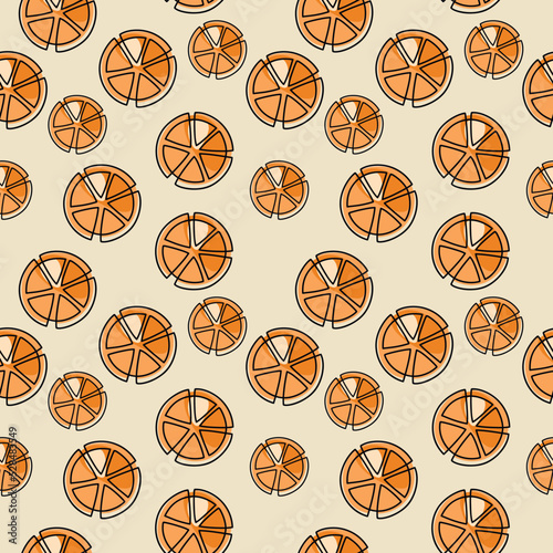 Seamless orange slice icon pattern vector. One line continuous hand drawn illustration. Wallpaper, graphic background, fabric, print, wrapping paper.