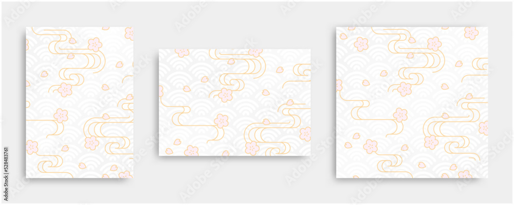 Japanese traditional pattern background set(Cherry blossoms and running water pattern). A-size vertical,horizontal,square.