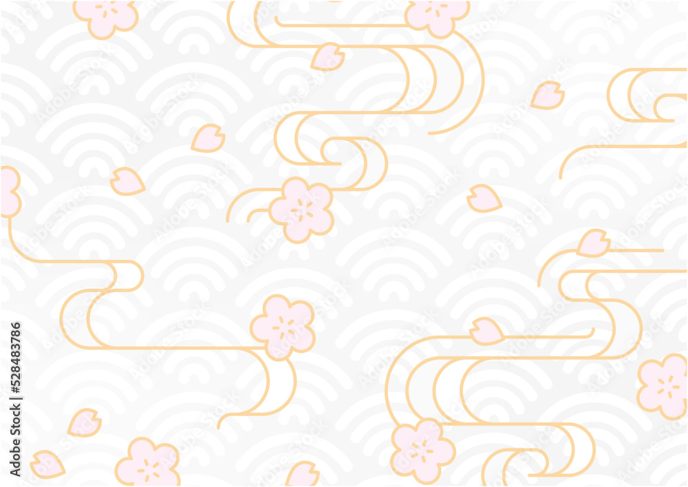 Japanese traditional pattern background(Cherry blossoms and running water pattern).A-size horizontal.