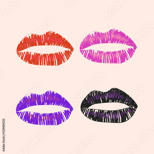 Smiling lips icon in red lipstick vector illustration.