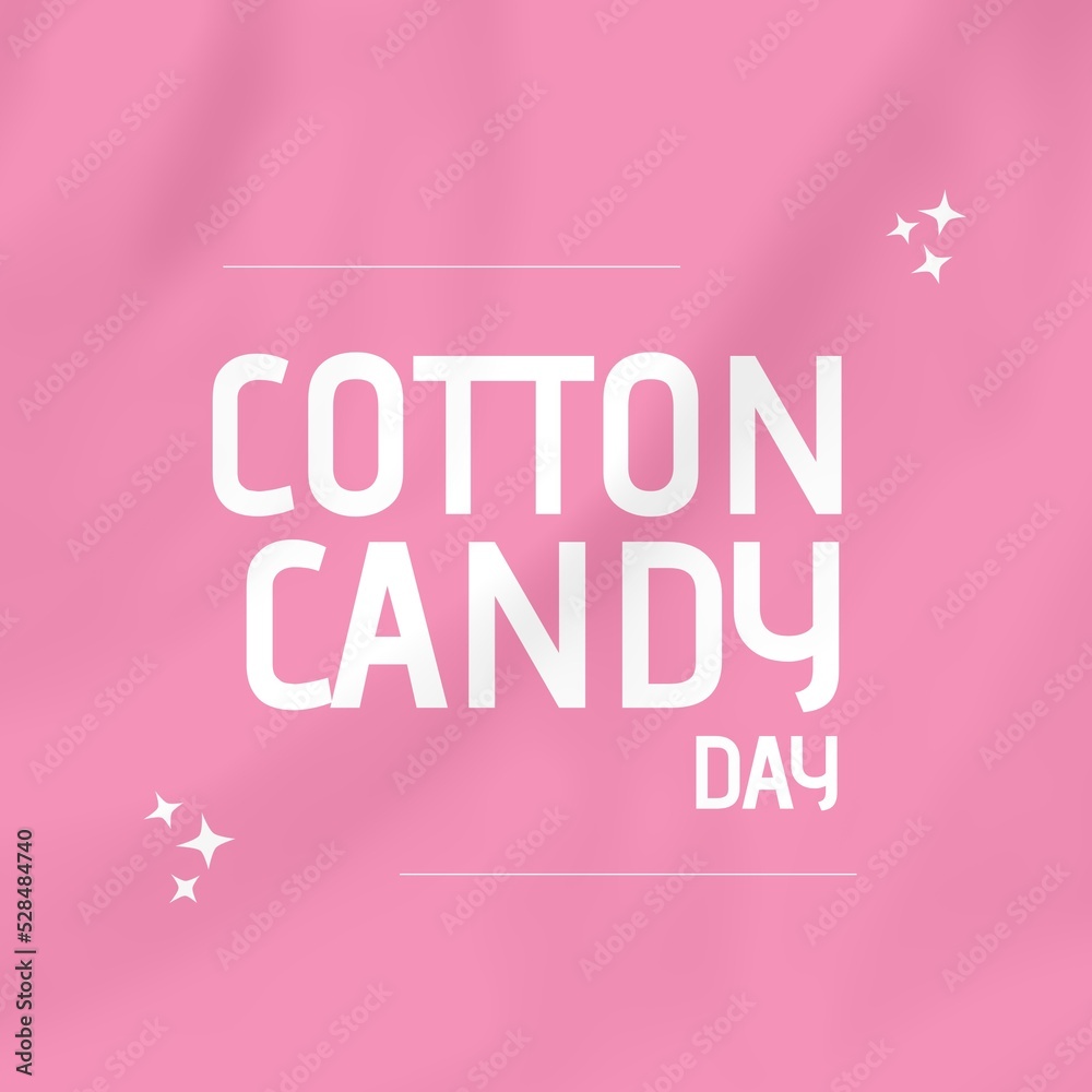 Fototapeta premium Illustration of cotton candy day text in white color stars over pink background, copy space