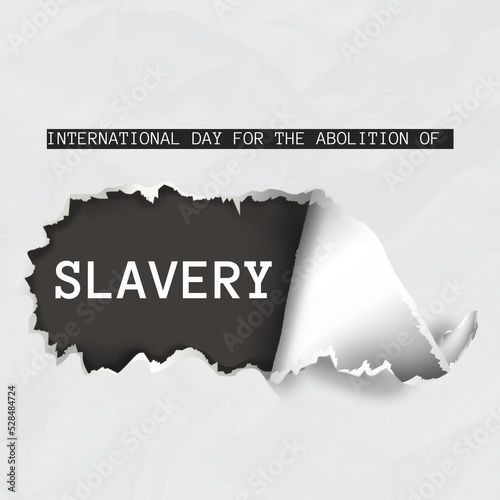 Canvas Print Illustration of international day for the abolition of slavery text over torn wh